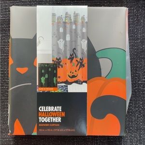 Halloween GLOW IN THE DARK Cats Ghosts Pumpkins Shower Curtain NWT